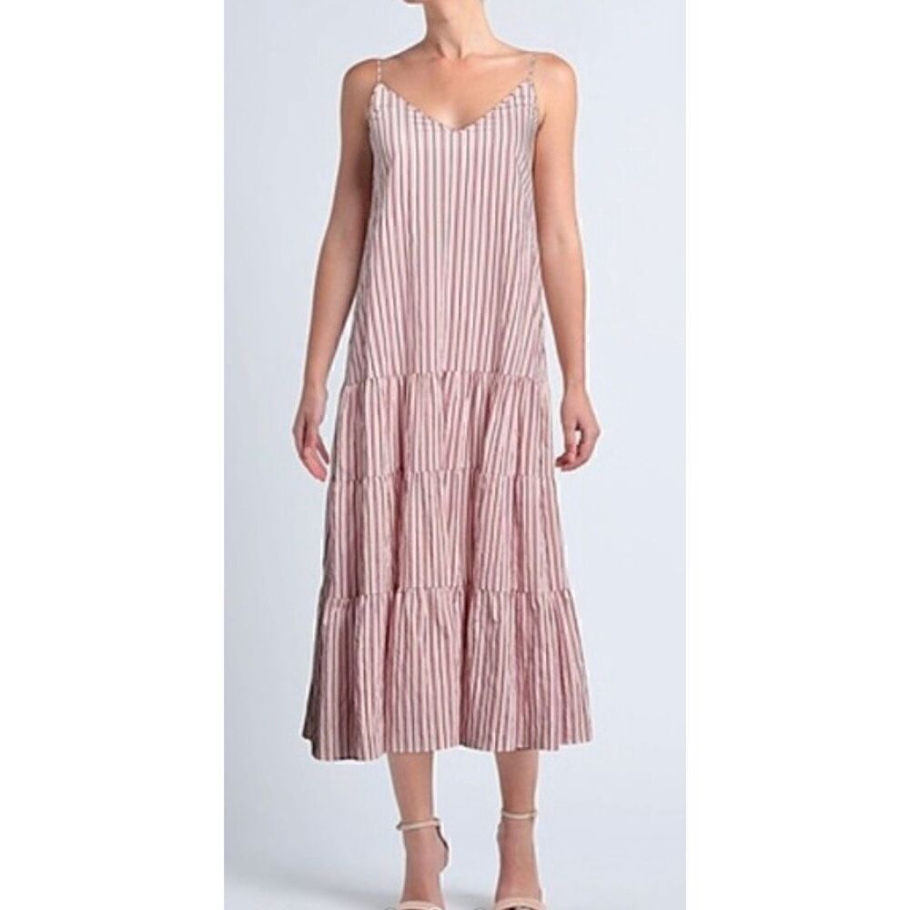 BOSS Datecara Striped Tiered Midi Dress in Stripes NWT Size 6